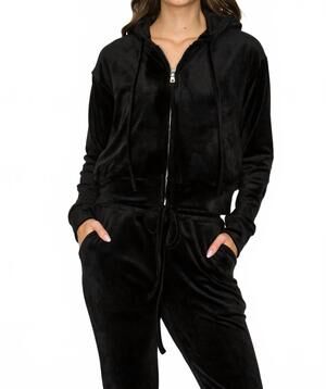 NEW KNIT RIOT classic velour zip hoodie in black
